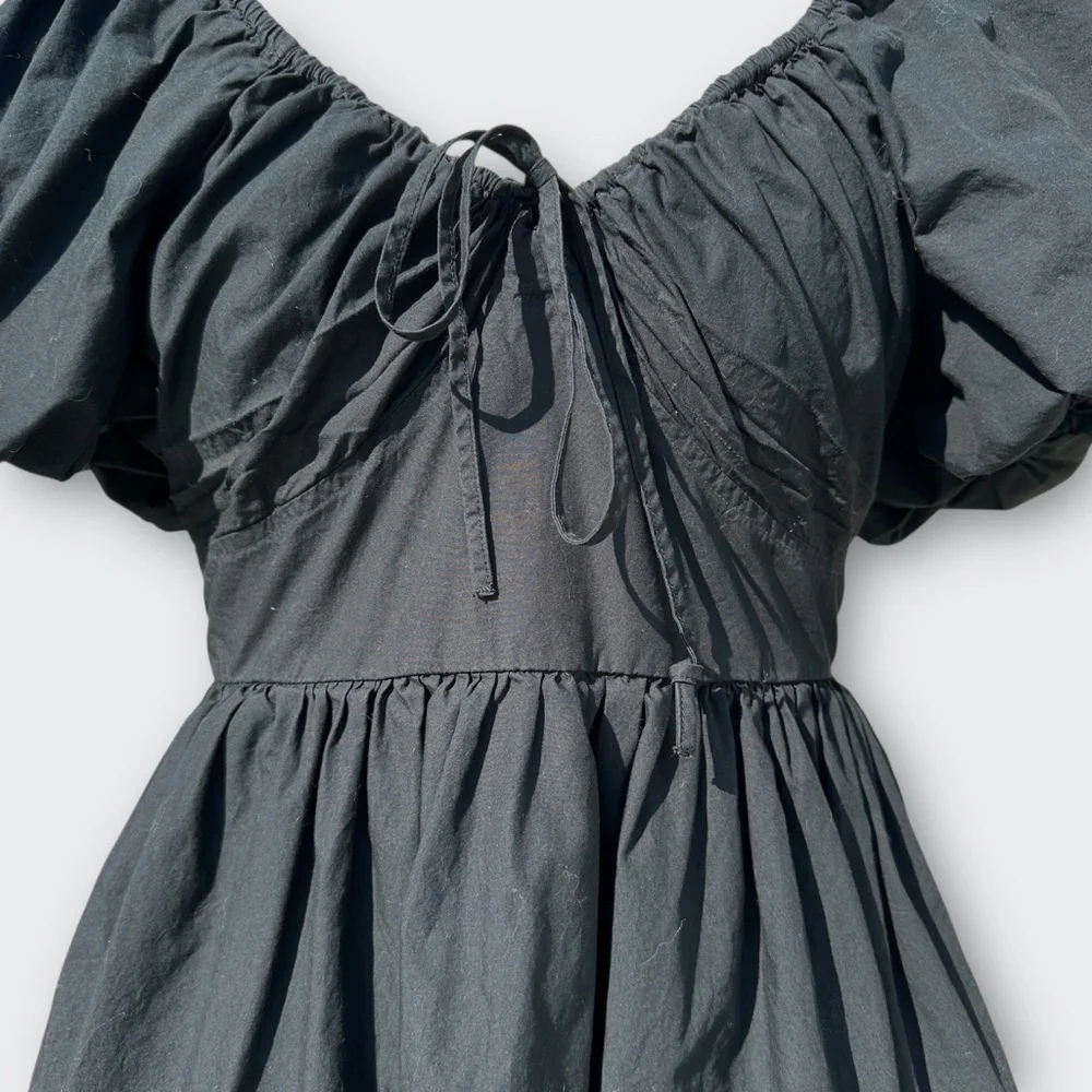 A NEW DAY Black Puff Sleeve Mini Dress Ruched Goth Whimsigoth Boho Coquette S - Picture 7 of 13
